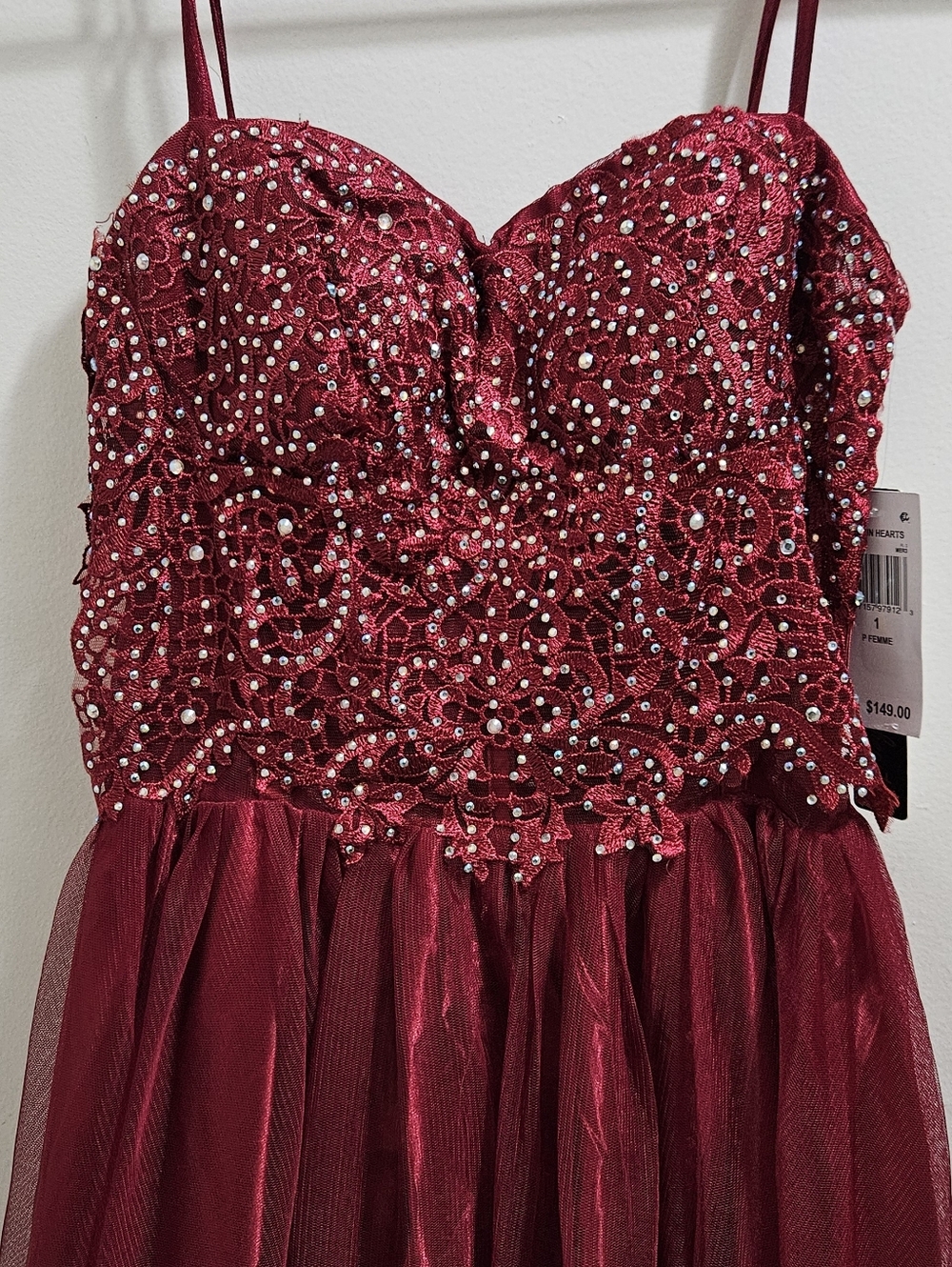 Burgundy Sequin Hearts Juniors' Size Gown - Picture 9 of 9